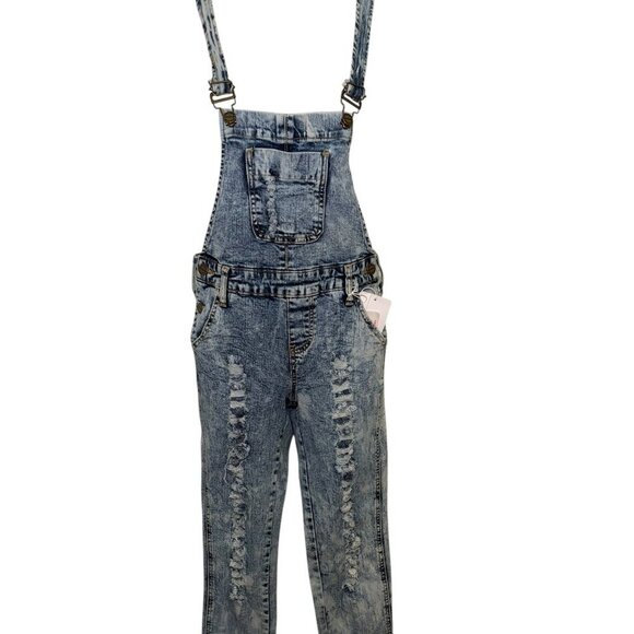 Lolo Jeans Denim - Lolo Distressed Acid Wash Denim Overalls XS NWT Stretch 90s Vintage Style